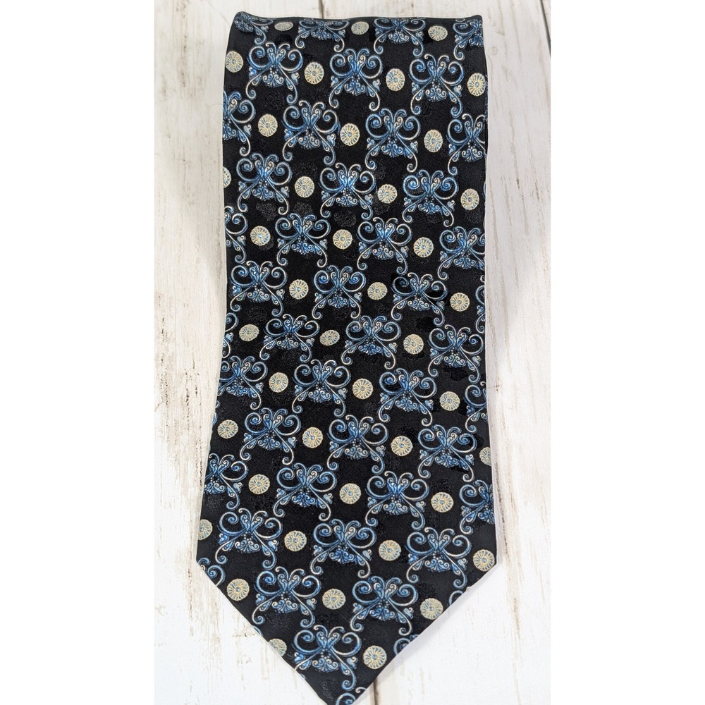 Brioni Roma Silk Necktie Mens Black Blue Patterned Designer Italy Made